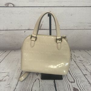 Dkny PVC Monogram Embossed Satchel Beige Small Chic Everyday‎ Adjustable Stap